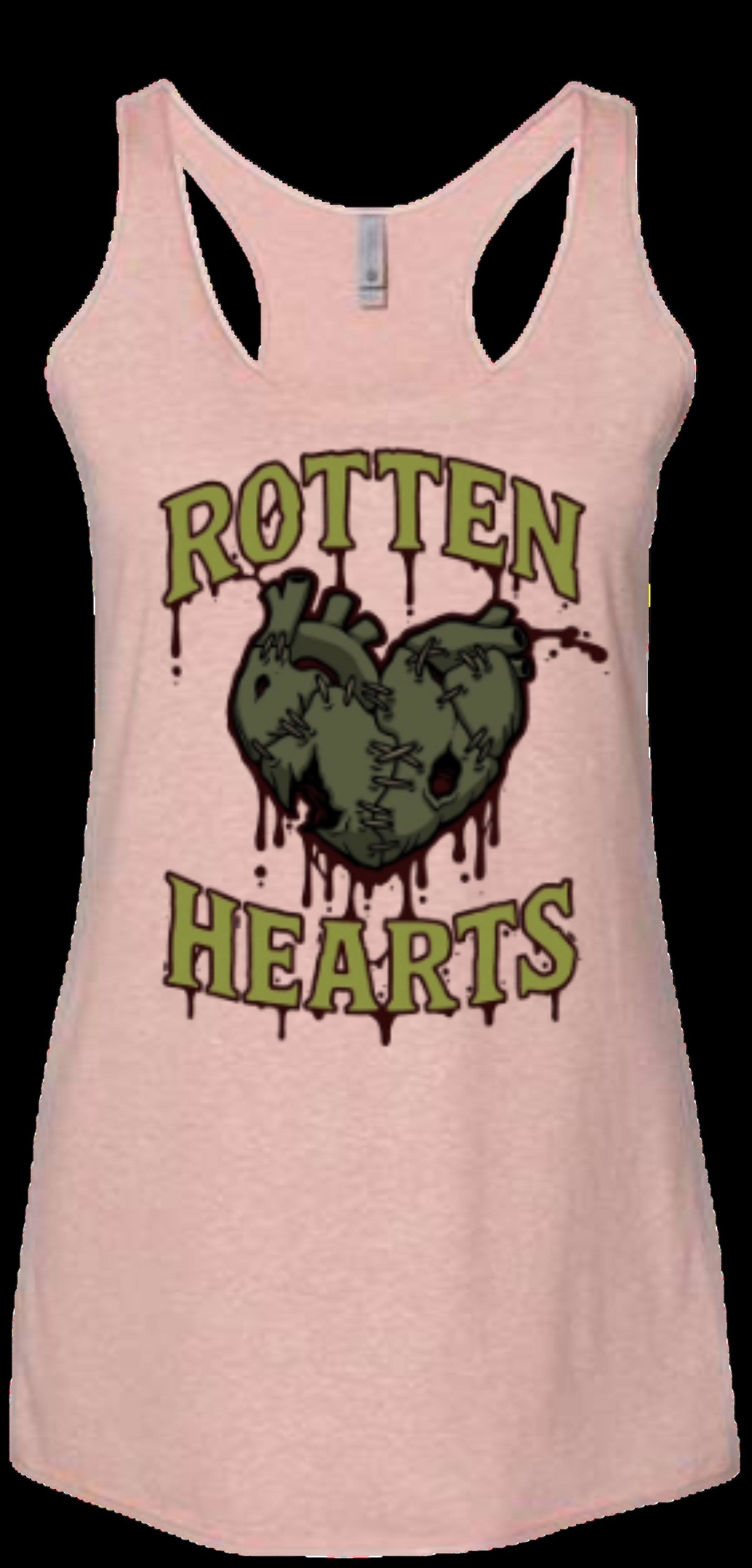 Pink tank top with a graphic of a rotten heart design on a white background